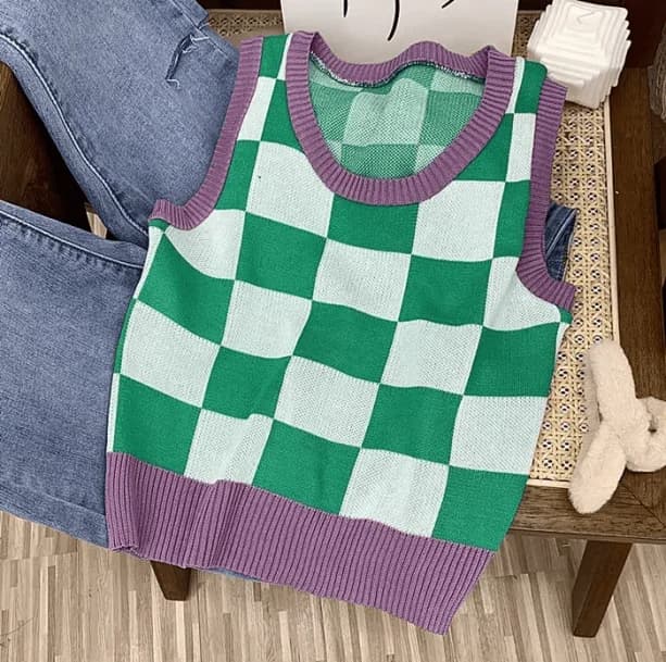 Green Checkered Top — view 3 Green Checkered Top — view 3