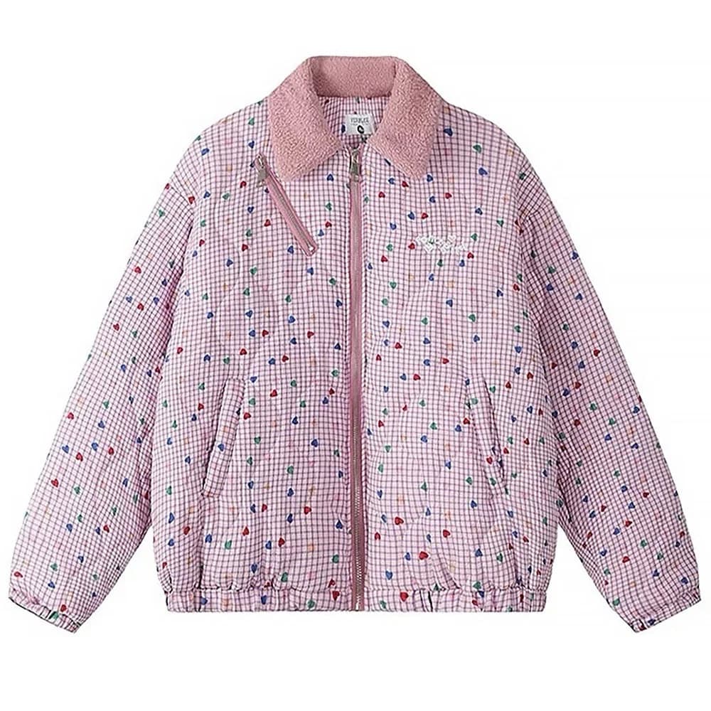 Soft Girl Pink Heart Pattern Jacket — view 2 Soft Girl Pink Heart Pattern Jacket — view 2