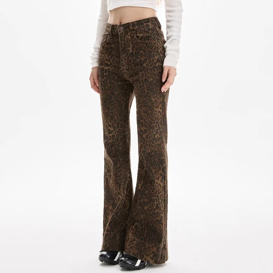 High-Waisted Leopard Flare Jeans — view 2 High-Waisted Leopard Flare Jeans — view 2