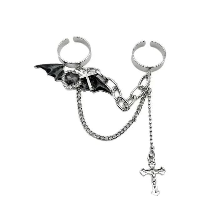 Grunge Heart Cross Double Ring — view 1 Grunge Heart Cross Double Ring — view 1
