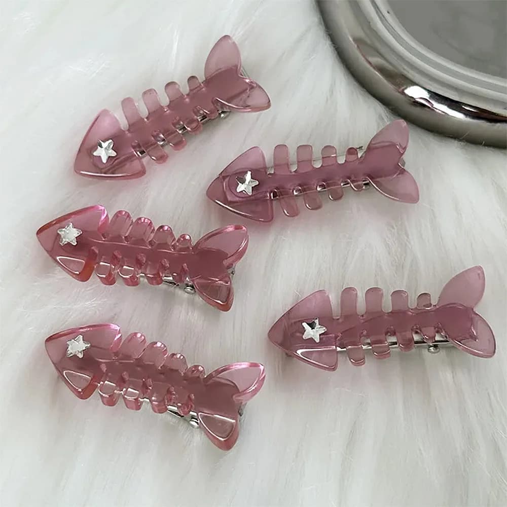 Pink Fish Bone Claw Clip — view 2 Pink Fish Bone Claw Clip — view 2