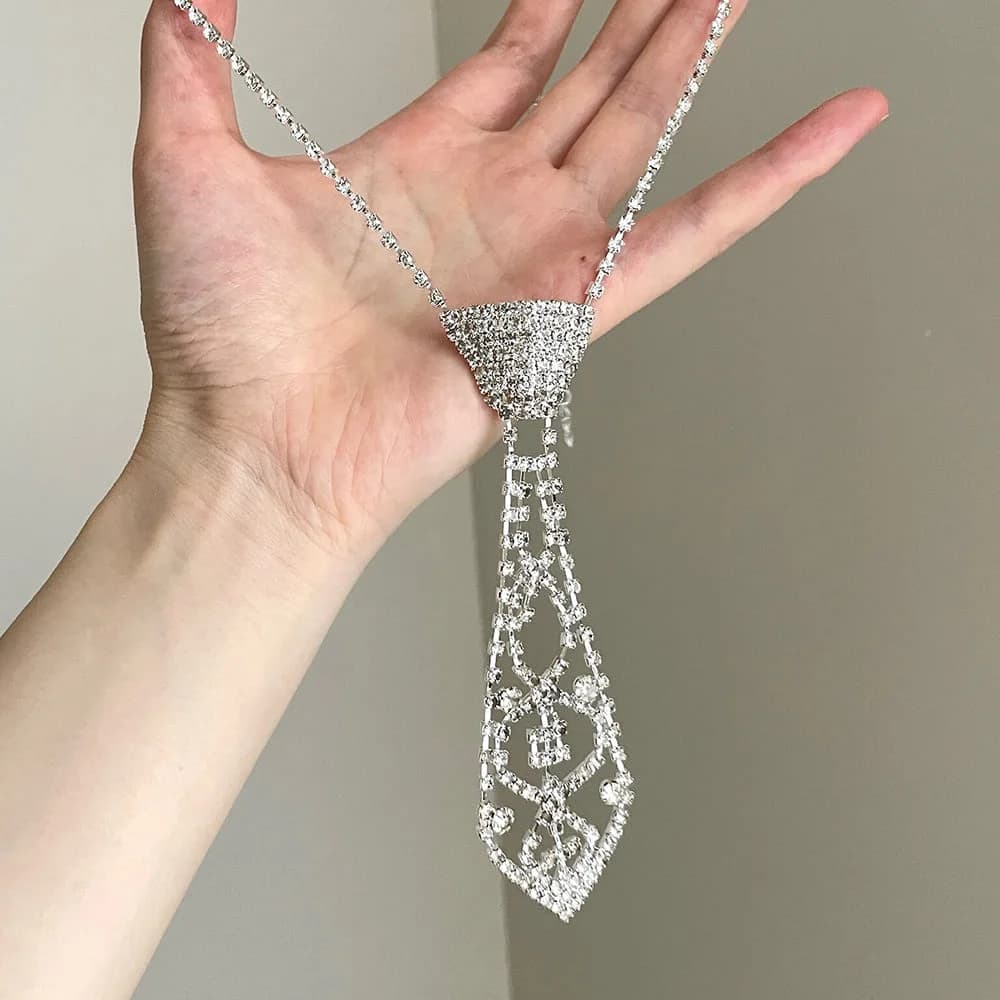 Rhinestone Tie Shaped Necklace — view 2 Rhinestone Tie Shaped Necklace — view 2