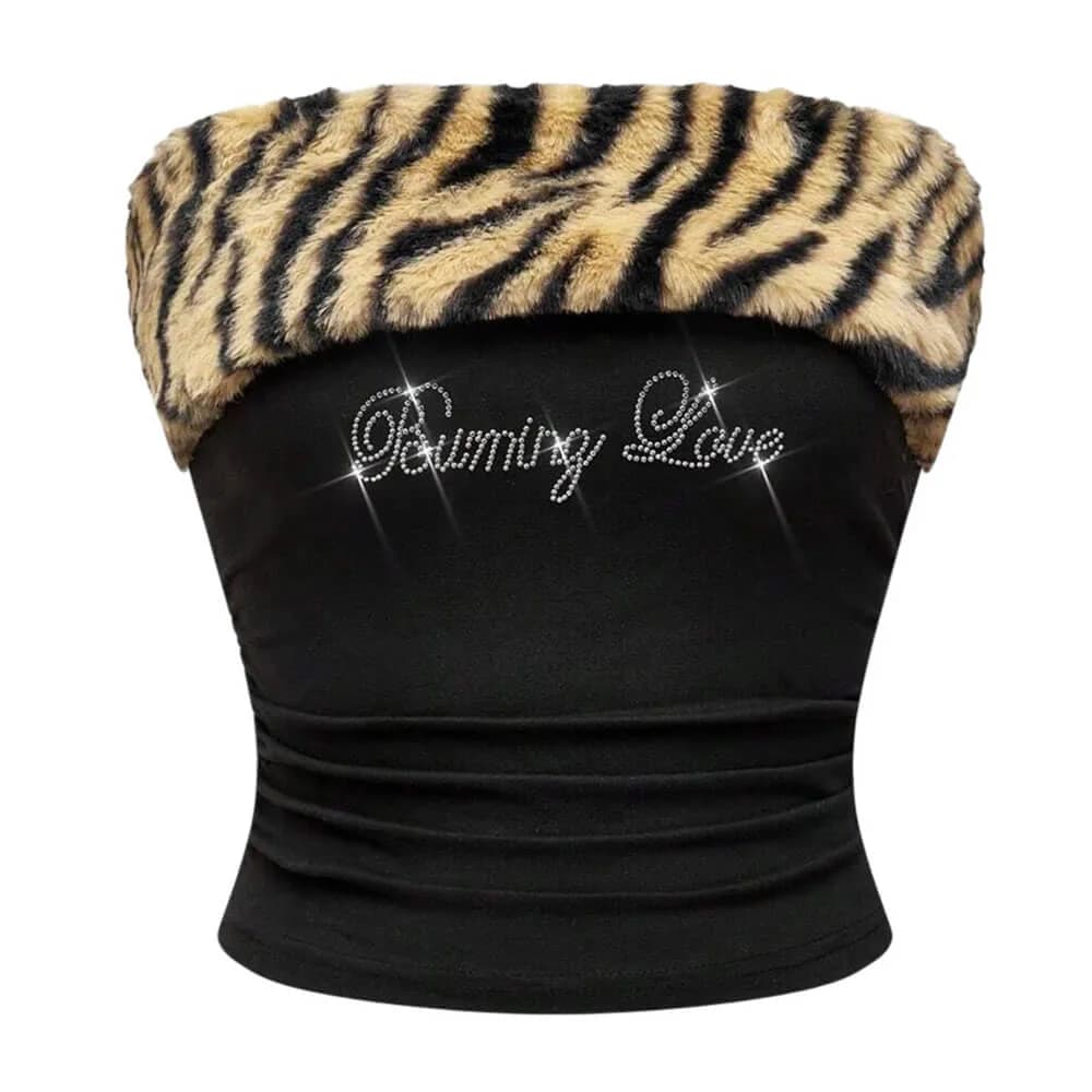 Y2K Fur Trim Tube Top — view 1 Y2K Fur Trim Tube Top — view 1