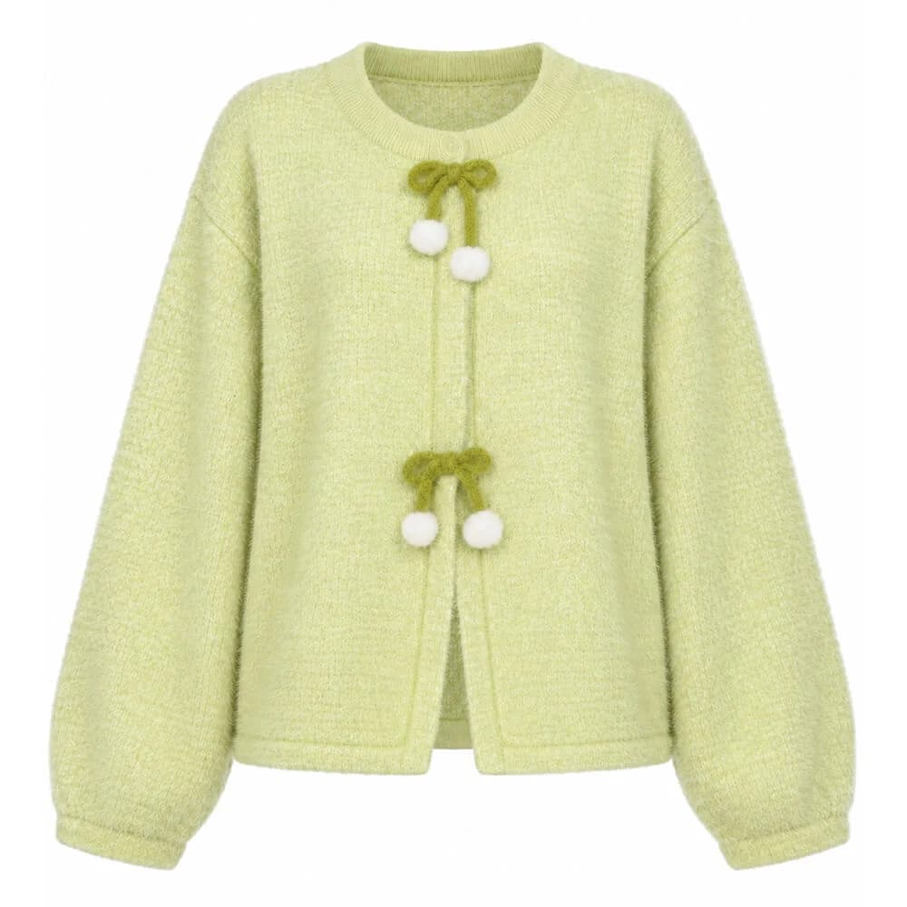 Lime Green Bow Knit Sweater — view 1 Lime Green Bow Knit Sweater — view 1