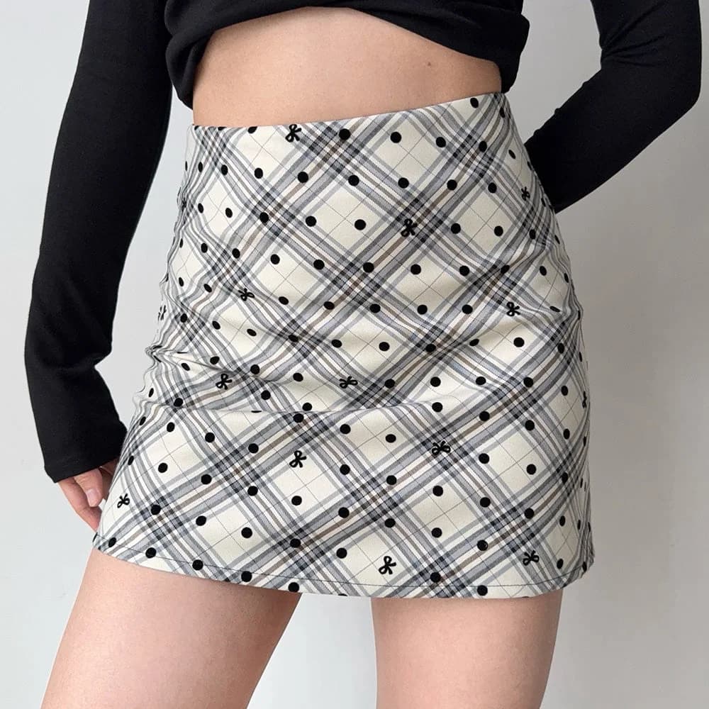 Missed Calls Plaid Polka Dot Skirt — view 2 Missed Calls Plaid Polka Dot Skirt — view 2