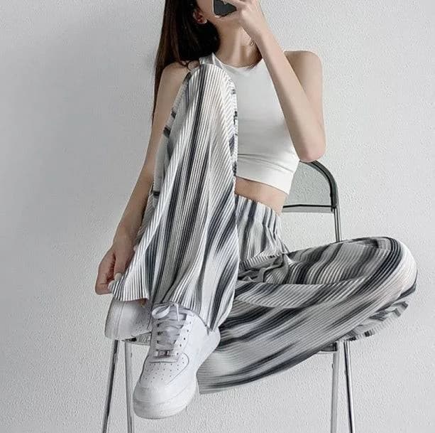 Gray Stripes Loose Pants — view 2 Gray Stripes Loose Pants — view 2
