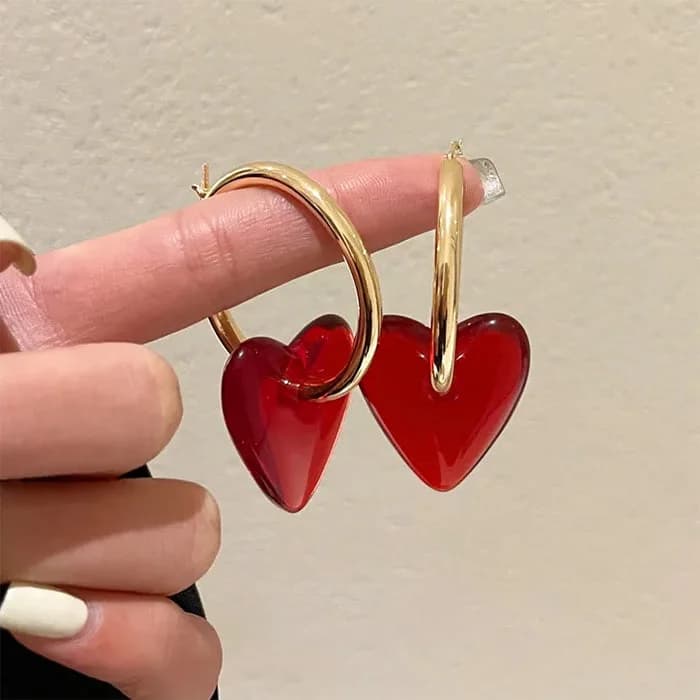 Red Heart-Shaped Drop Earrings — view 2 Red Heart-Shaped Drop Earrings — view 2
