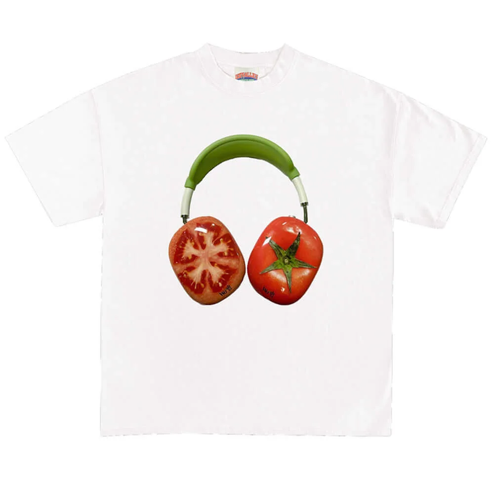 Tomato Headphones Graphic T-Shirt — view 2 Tomato Headphones Graphic T-Shirt — view 2