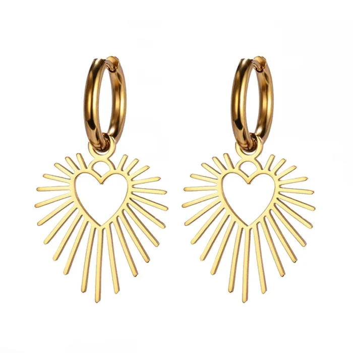 Heart Sun Pendant Drop Earrings — view 1 Heart Sun Pendant Drop Earrings — view 1