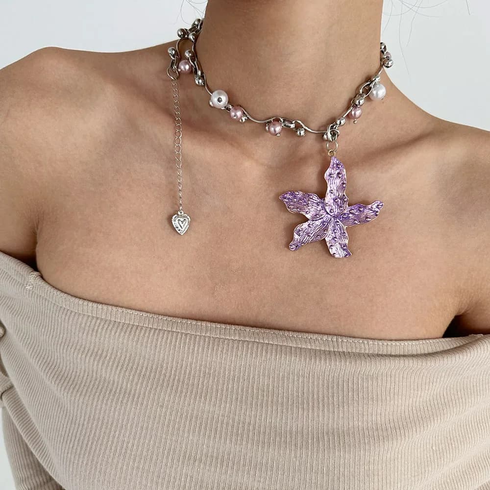 Purple Tropical Flower Choker — view 2 Purple Tropical Flower Choker — view 2