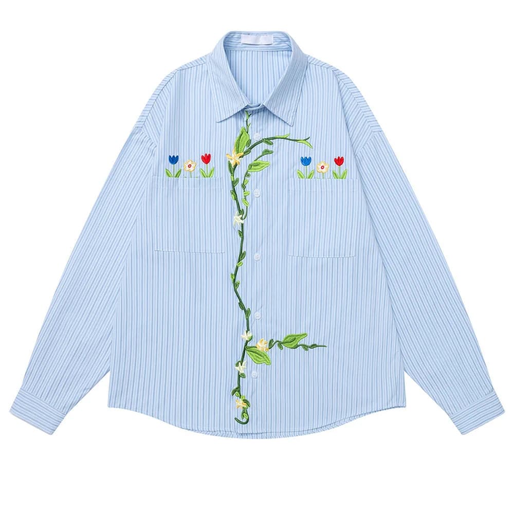 Cottage Garden Floral Embroidered Button Up Shirt — view 1 Cottage Garden Floral Embroidered Button Up Shirt — view 1
