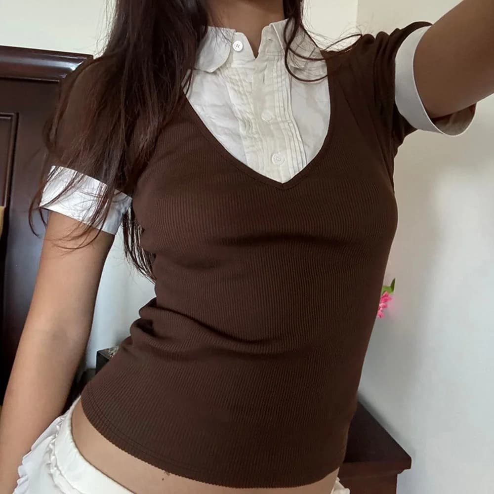 Gossip Goes Around Layered Collar Shirt — view 2 Gossip Goes Around Layered Collar Shirt — view 2