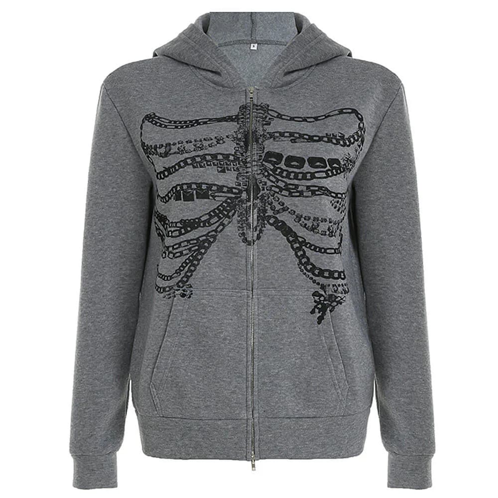 Chain Skeleton Print Grunge Hoodie — view 1 Chain Skeleton Print Grunge Hoodie — view 1