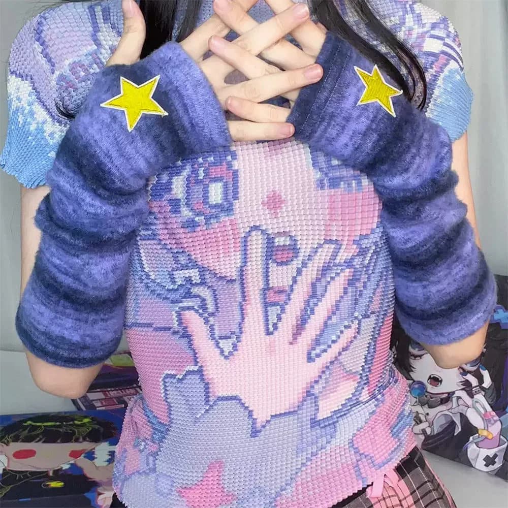 Star Girl Purple Arm Warmers — view 2 Star Girl Purple Arm Warmers — view 2