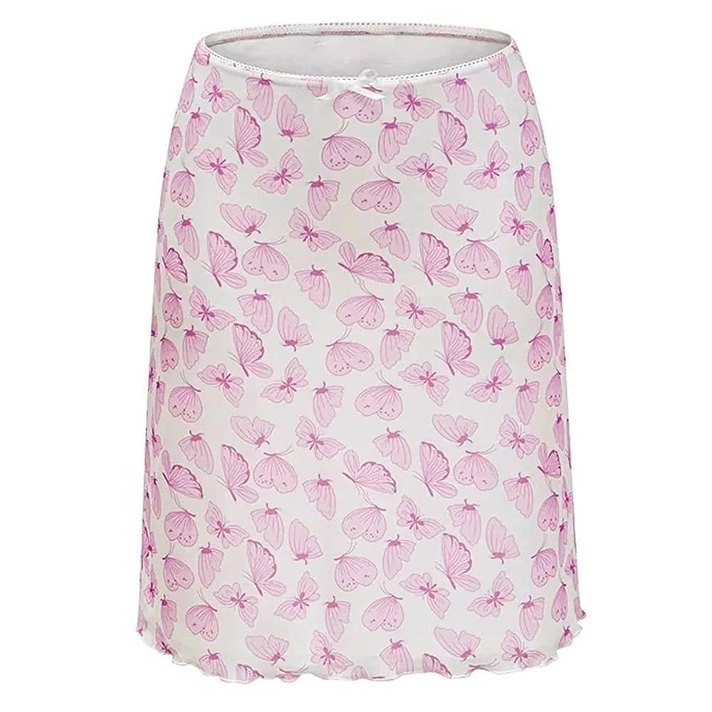 Pink Sheer Butterfly Print Skirt — view 1 Pink Sheer Butterfly Print Skirt — view 1