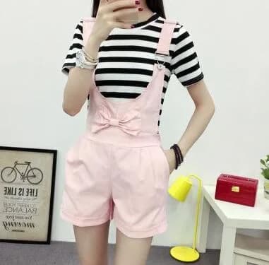Cute Bow Tie Overall Shorts — view 1 Cute Bow Tie Overall Shorts — view 1