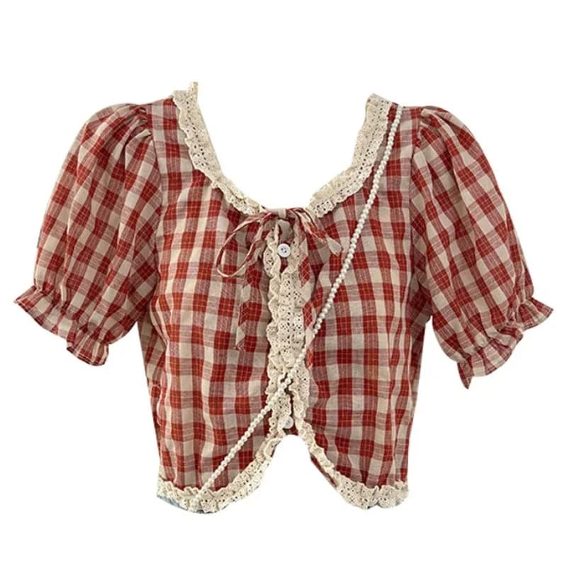 Red Cottagecore Puff Sleeve Top — view 1 Red Cottagecore Puff Sleeve Top — view 1