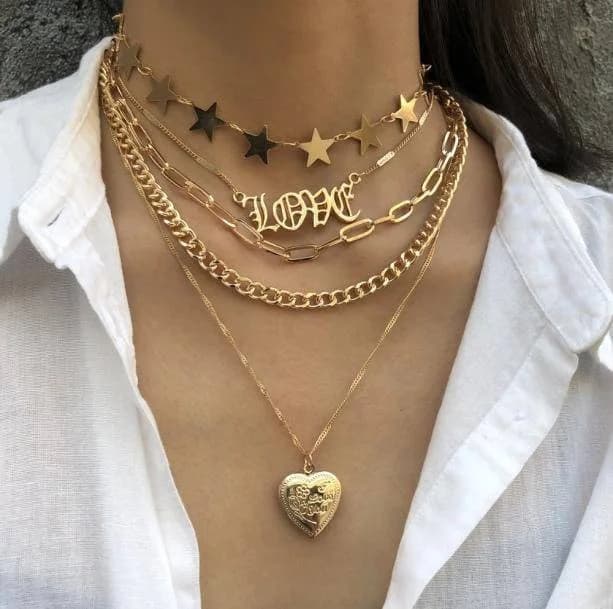 Layered Chunky Heart Pendant Necklace — view 1 Layered Chunky Heart Pendant Necklace — view 1