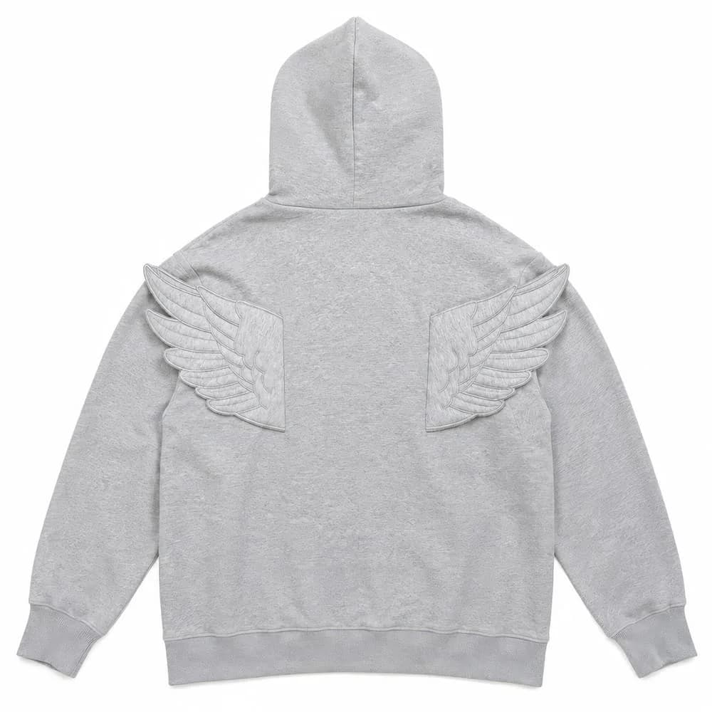 Grey Y2K Angel Wings Zip-Up Hoodie — view 2 Grey Y2K Angel Wings Zip-Up Hoodie — view 2