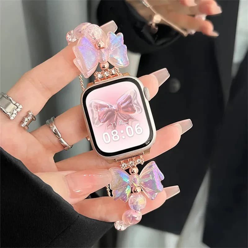 Pink Bowknot Apple Watch Band — view 1 Pink Bowknot Apple Watch Band — view 1
