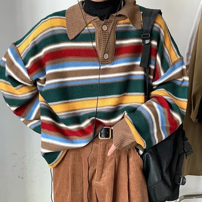 Cozy Up Striped Collar Sweater — view 2 Cozy Up Striped Collar Sweater — view 2