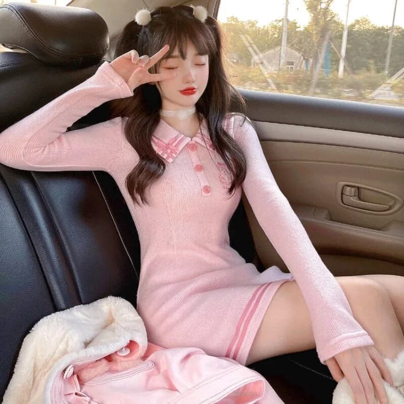 Pink Sailor Bear Sweater Dress — view 2 Pink Sailor Bear Sweater Dress — view 2