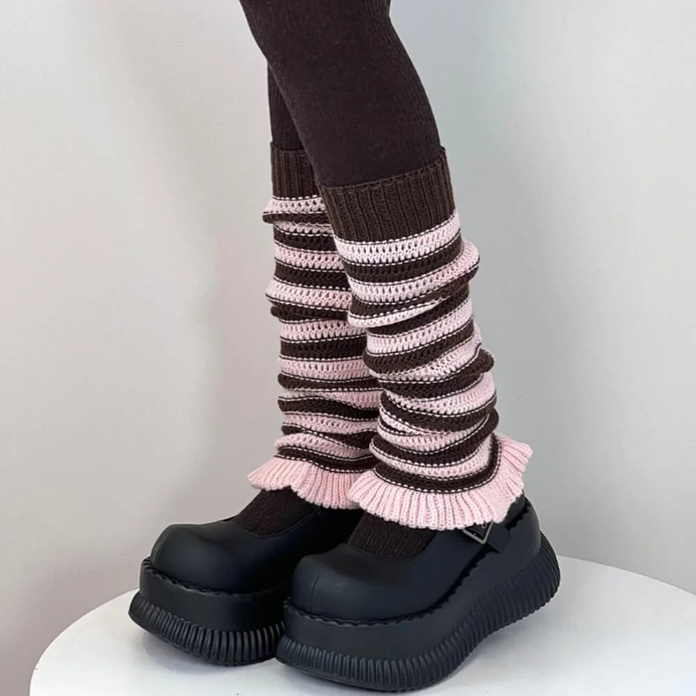 Indie Aesthetic Striped Leg Warmers — view 2 Indie Aesthetic Striped Leg Warmers — view 2