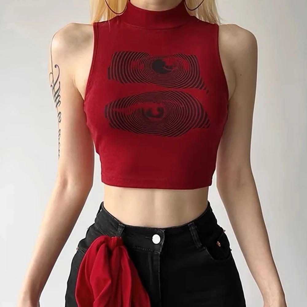 Grunge Aesthetic Eyes Print Crop Top — view 3 Grunge Aesthetic Eyes Print Crop Top — view 3