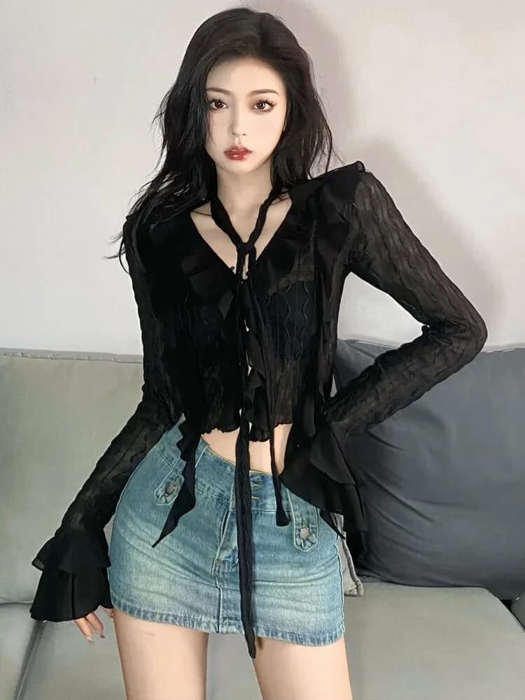 Goth Sheer Ruffled Blouse — view 1 Goth Sheer Ruffled Blouse — view 1