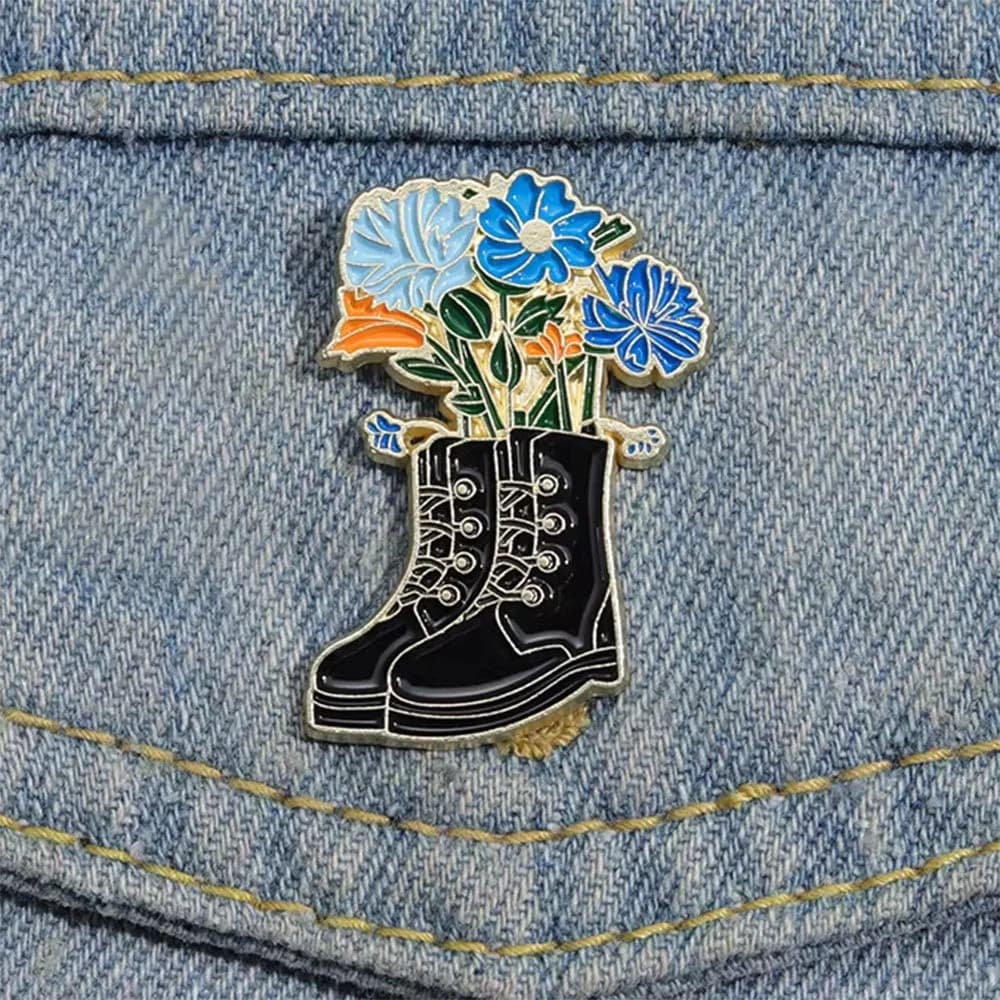 Boots with Flowers Brooch Pin — view 2 Boots with Flowers Brooch Pin — view 2