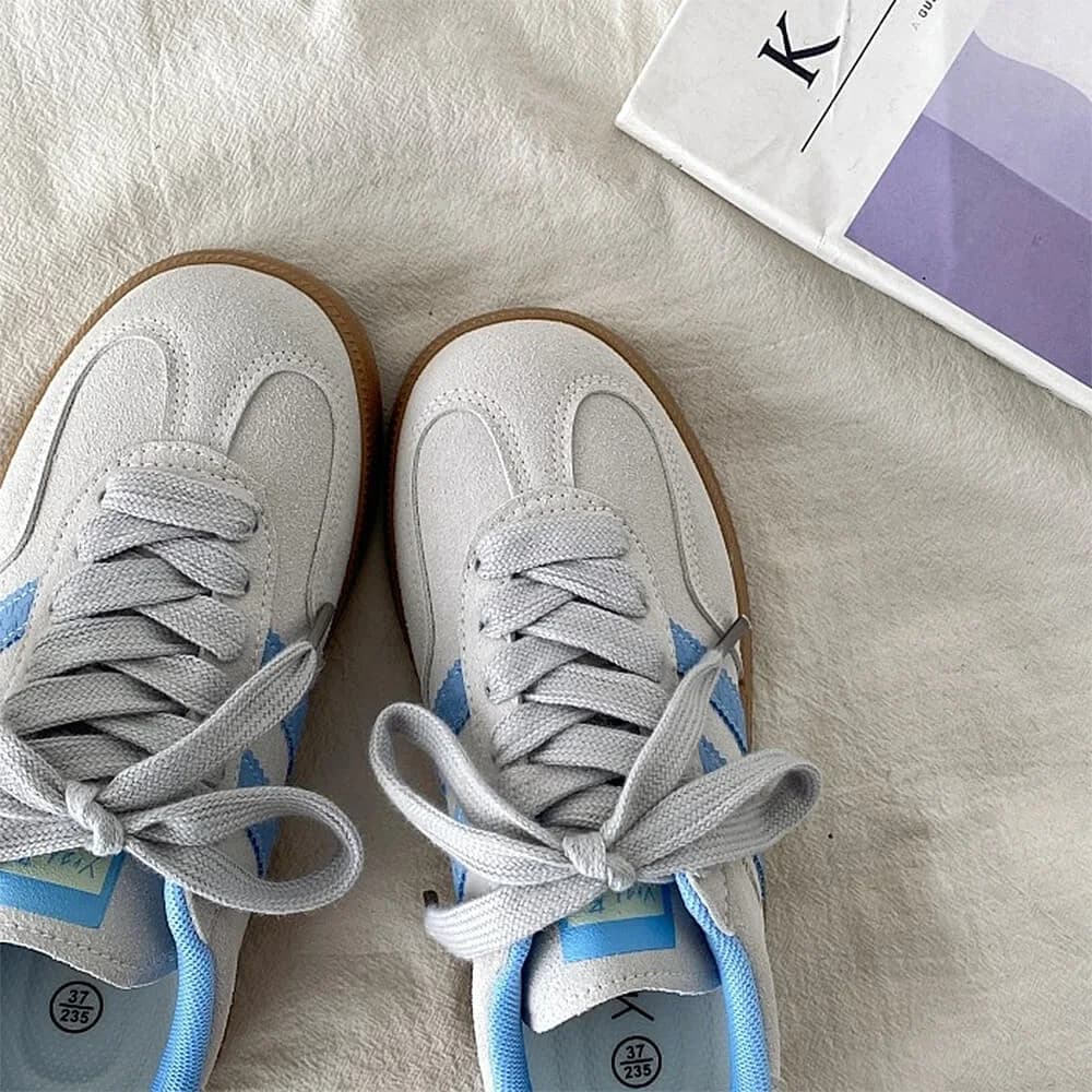 Light Grey & Blue Stripe Sneakers — view 3 Light Grey & Blue Stripe Sneakers — view 3