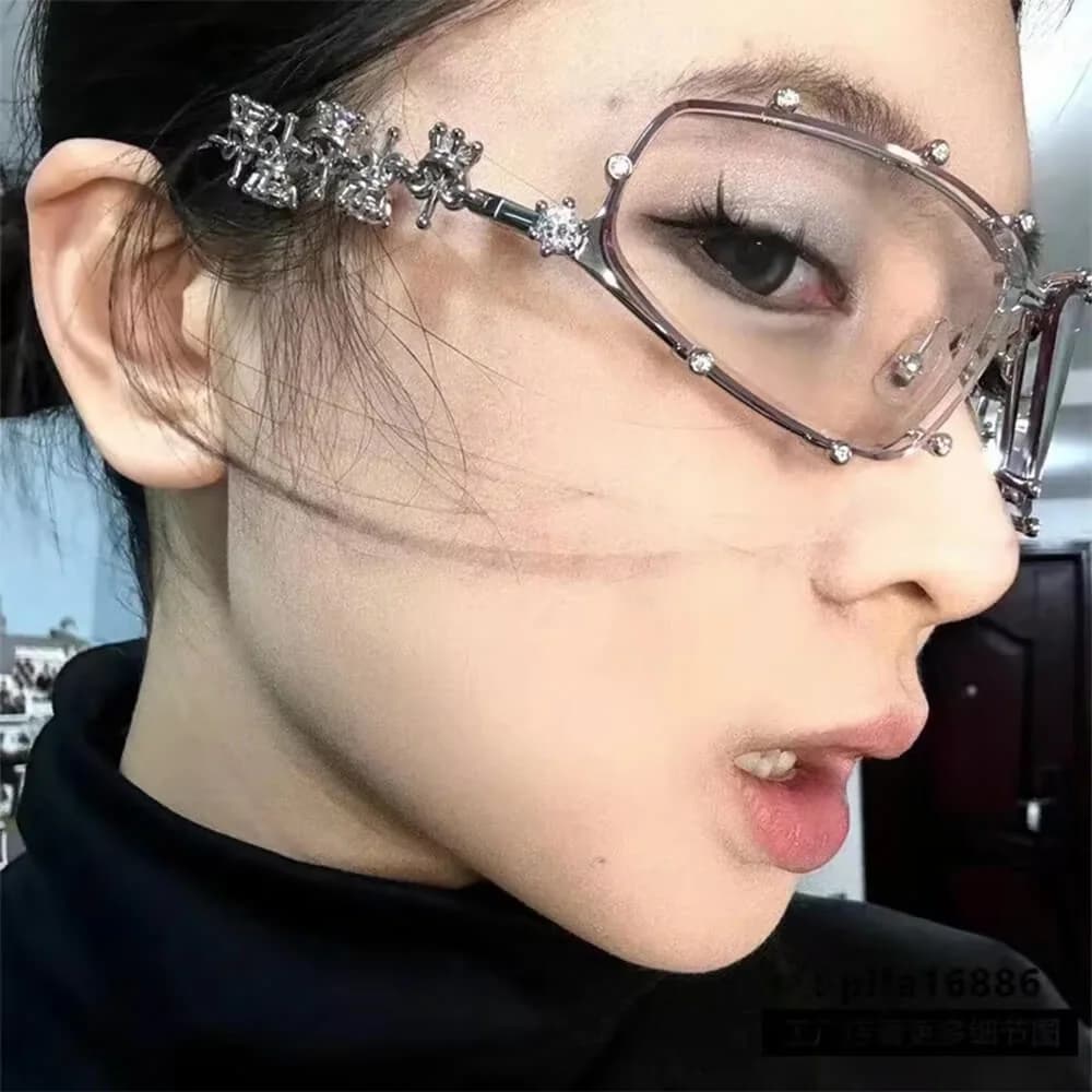Y2K Rhinestone Rimless Sunglasses — view 2 Y2K Rhinestone Rimless Sunglasses — view 2