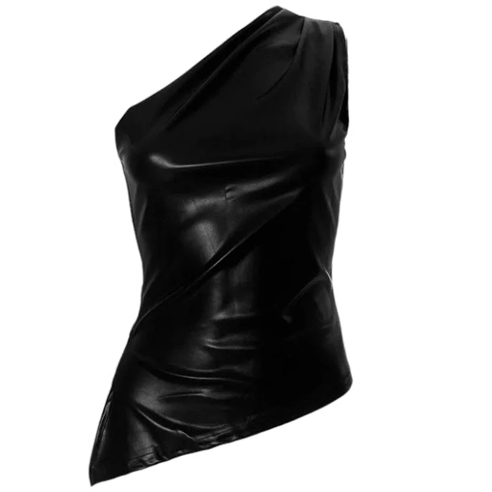 Asymmetric One Shoulder Leather Top — view 2 Asymmetric One Shoulder Leather Top — view 2