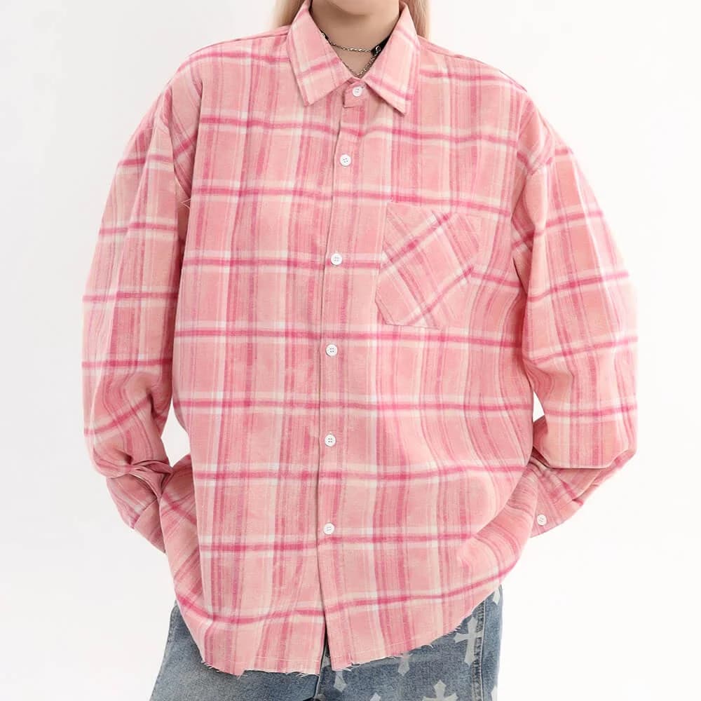 Stay Away Pink Plaid Shirt — view 2 Stay Away Pink Plaid Shirt — view 2