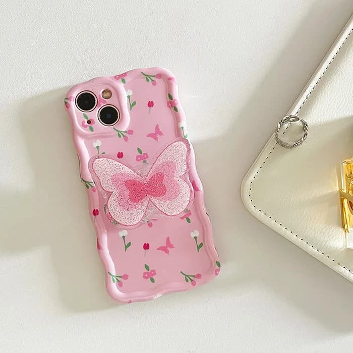 Pink Flowers Butterfly iPhone Case — view 2 Pink Flowers Butterfly iPhone Case — view 2