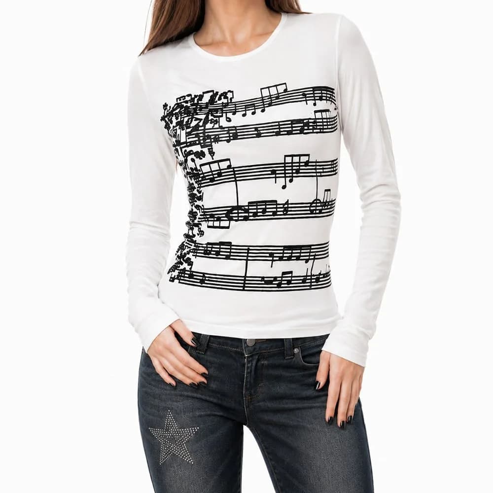 Music Note Print Long Sleeve Top — view 2 Music Note Print Long Sleeve Top — view 2