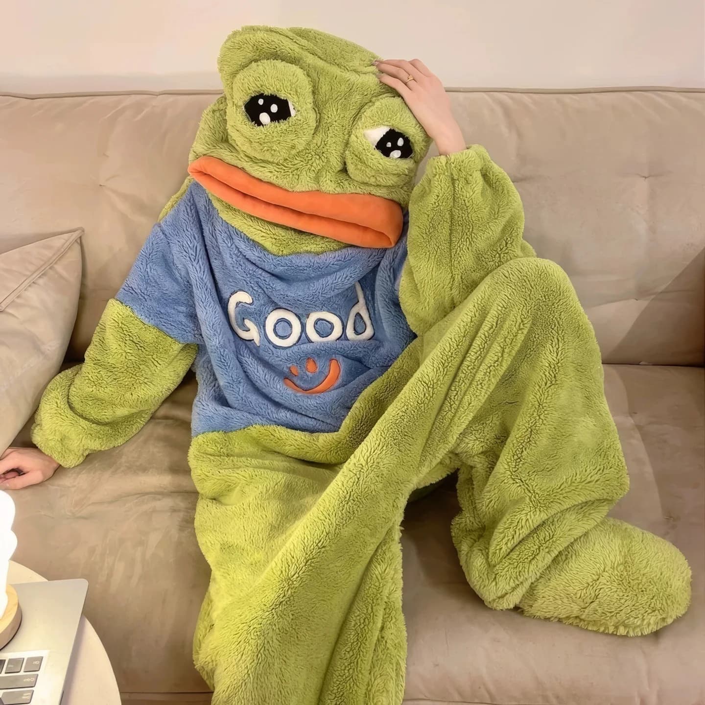 Sad Frog Fleece Onesie Pajama — view 2 Sad Frog Fleece Onesie Pajama — view 2