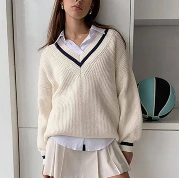 Old Money Aesthetic V Neck Sweater — view 2 Old Money Aesthetic V Neck Sweater — view 2