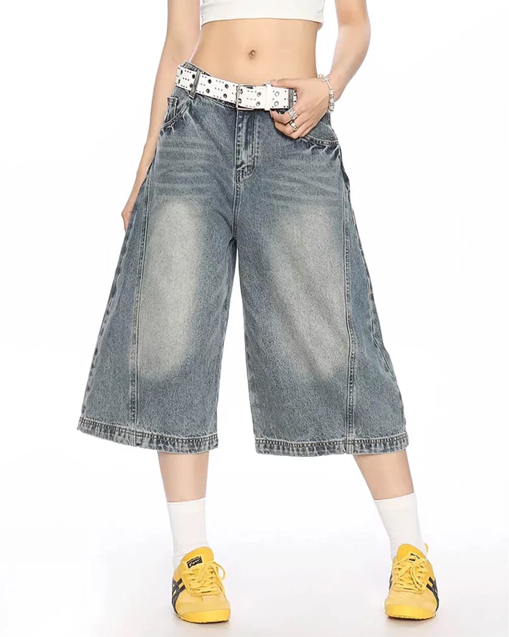 Wide Leg Vintage Wash Culotte Jeans — view 2 Wide Leg Vintage Wash Culotte Jeans — view 2