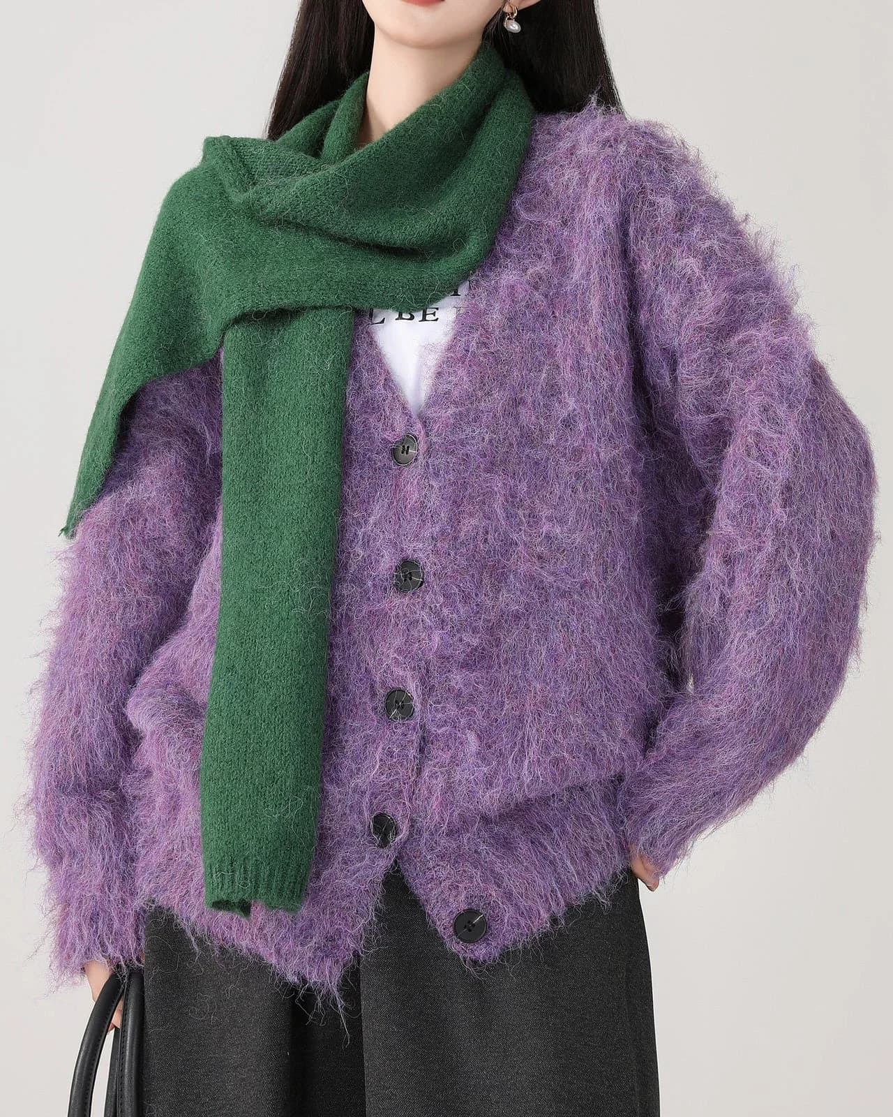 Grape Fuzzy Cardigan — view 1 Grape Fuzzy Cardigan — view 1