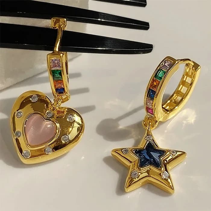 Star & Heart Rhinestone Earrings — view 2 Star & Heart Rhinestone Earrings — view 2