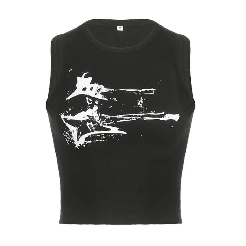 Guitar Print Ribbed Top — view 1 Guitar Print Ribbed Top — view 1