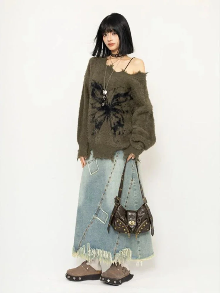 Fairy Grunge Butterfly Fluffy Sweater — view 2 Fairy Grunge Butterfly Fluffy Sweater — view 2