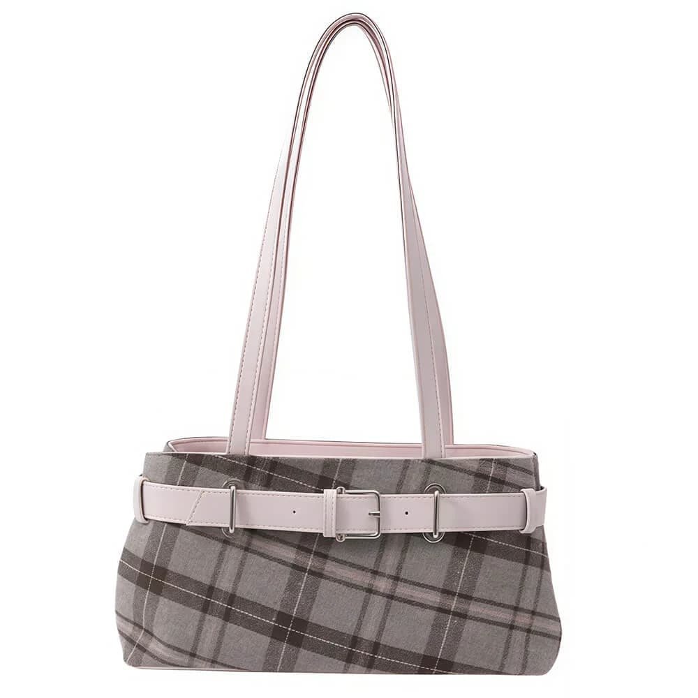 Gossip Goes Around Plaid Belted Bag — view 2 Gossip Goes Around Plaid Belted Bag — view 2
