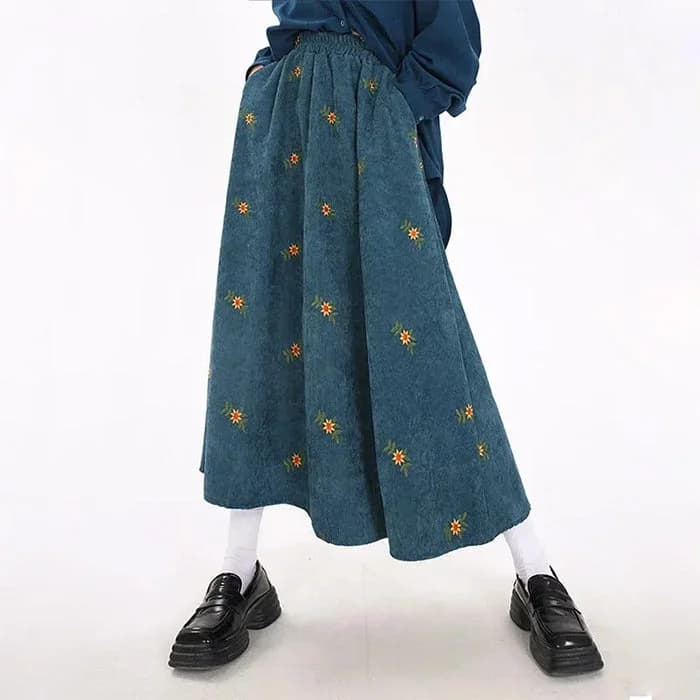 Floral Embroidery Corduroy Skirt — view 3 Floral Embroidery Corduroy Skirt — view 3