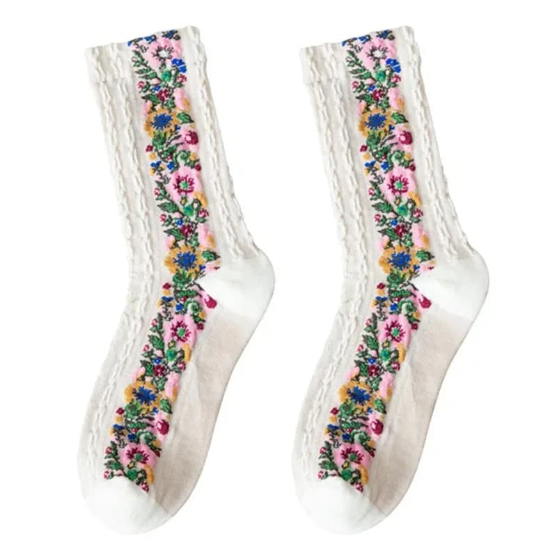 Vintage Embroidered Floral Socks — view 1 Vintage Embroidered Floral Socks — view 1
