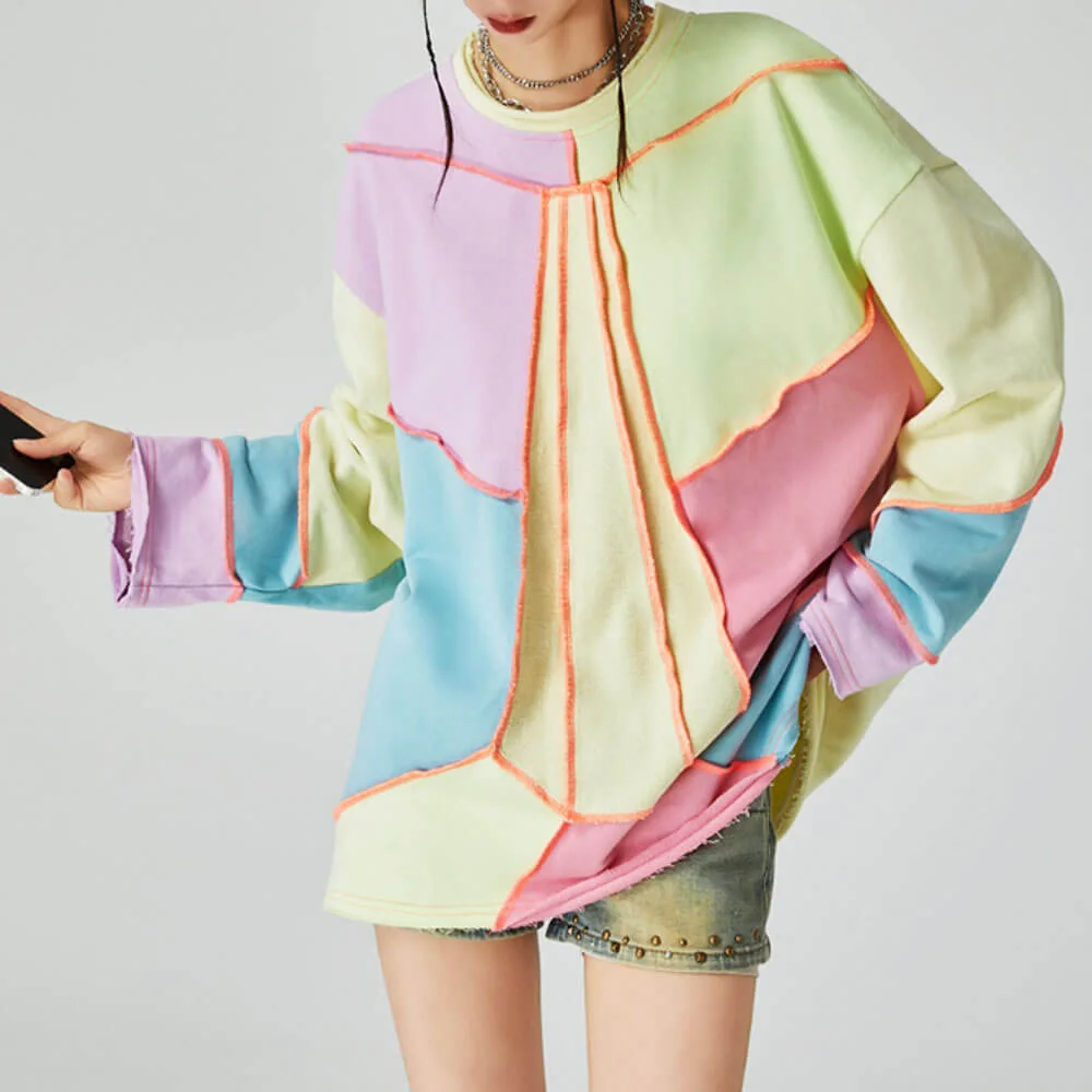 Pastel Patchwork Oversized Sweatshirt — view 3 Pastel Patchwork Oversized Sweatshirt — view 3