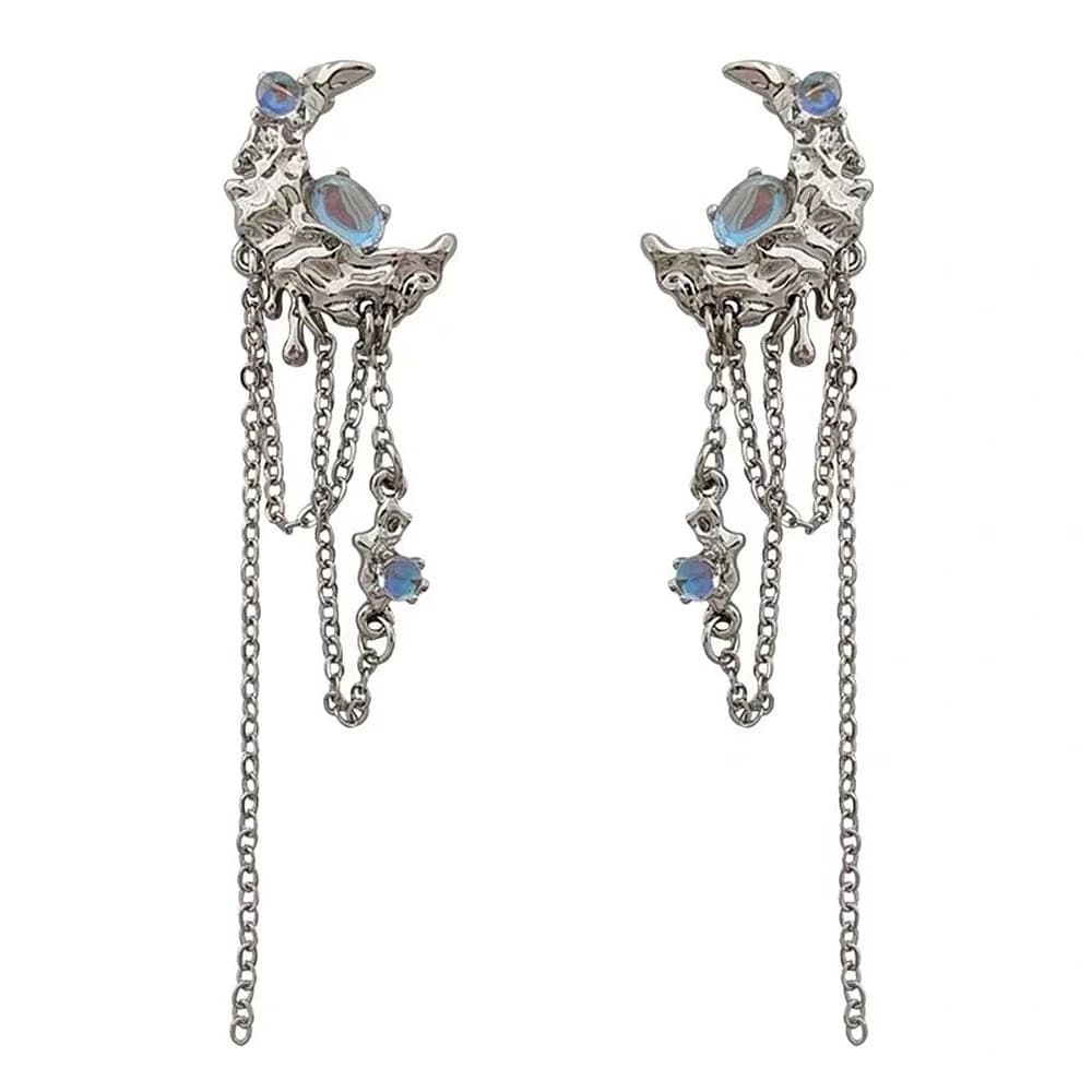 Moonstone Asymmetrical Earrings — view 1 Moonstone Asymmetrical Earrings — view 1
