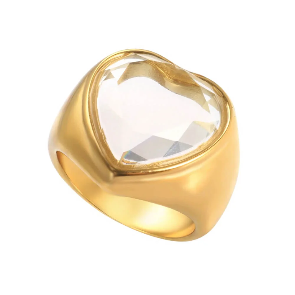 Y2K Diamond Heart Chunky Ring — view 1 Y2K Diamond Heart Chunky Ring — view 1