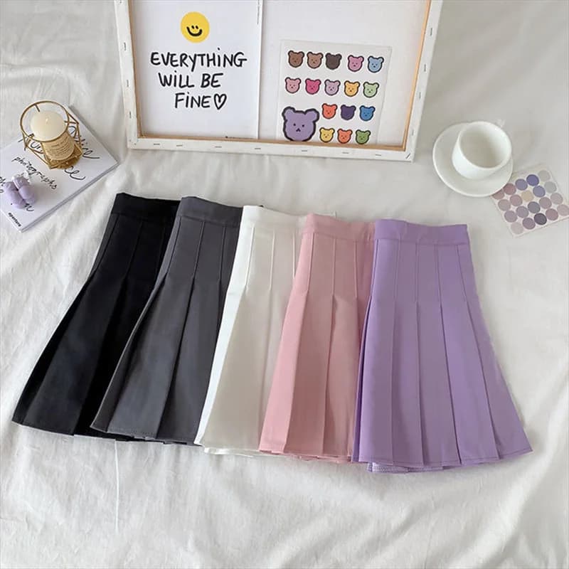 High Waist Cute Simple Pleated Short Light Skirt — view 2 High Waist Cute Simple Pleated Short Light Skirt — view 2